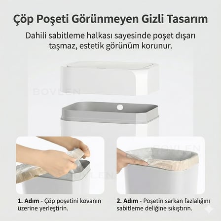 Otomatik Hareket Sensörlü Çöp Kovası, Banyo Çöp Kovası, Çocuk Odası Çöp Sepeti, Çöp Kutusu, (2 adet 1.5 V AA pil, piller pakete dahil değildir) 12 Litre - 23.5x17.5x31.8 cm