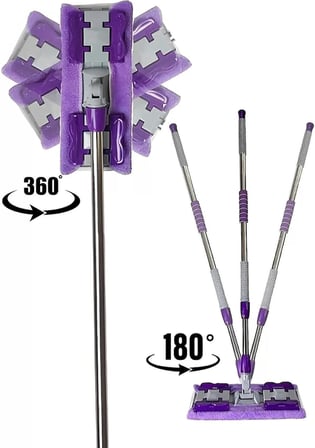 Sihirli Yer Mopu Fayans Duvar Yüzey Temizlik Mikrofiber Mandallı Mop, Teleskopik Saplı İstediğin Bezi Tak Kullan +1 Yedek Bezli