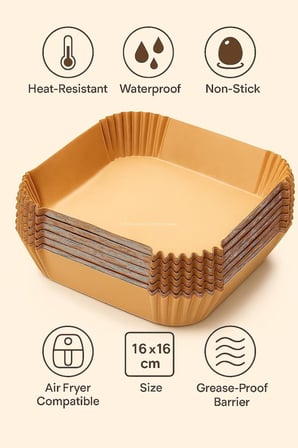 Airfryer Pişirme Kağıdı, Fritöz Yağlı Kağıdı, Yanmaz Kağıt 50 Adet (Kare)