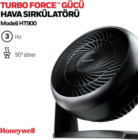 TurboForce Turbo Vantilatör HT900E, Sessiz Soğutma, 90 Dereceye Kadar Ayarlanabilir Eğim Açısı, 3 Hız Ayarı, Duvara Montaj, Masa Vantilatörü - Siyah