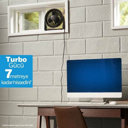 TurboForce Turbo Vantilatör HT900E, Sessiz Soğutma, 90 Dereceye Kadar Ayarlanabilir Eğim Açısı, 3 Hız Ayarı, Duvara Montaj, Masa Vantilatörü - Siyah
