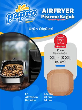 Airfryer Pişirme Kağıdı, Fritöz Yağlı Kağıdı, Yanmaz Kağıt XXL Uyumlu 50 Adet (Kare) (1, Kare Büyük Boy 20x20)