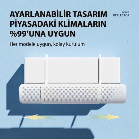 Ayarlanabilir Split Tipi Klima Hava Yönlendirici Filtre 57-96 cm, Klima Siperliği, Çarpma Önleyici Aparat, Ayarlı Deflektör, Rüzgar Kesici, Şeffaf Dayanıklı Tasarım, Beyaz