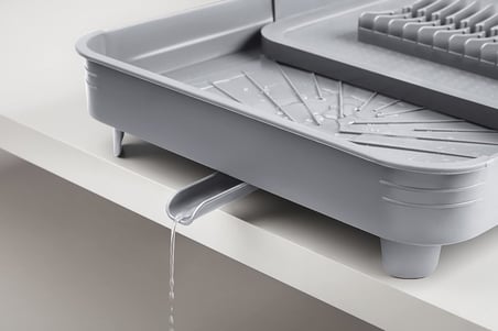 Açılır Kapanır Bulaşıklık Tabaklık, Su Tahliye Oluklu ve Çatal Bıçak Kurutmalıklı-Modern Tasarım Plastik (Gri)