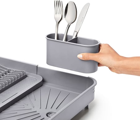 Açılır Kapanır Bulaşıklık Tabaklık, Su Tahliye Oluklu ve Çatal Bıçak Kurutmalıklı-Modern Tasarım Plastik (Gri)