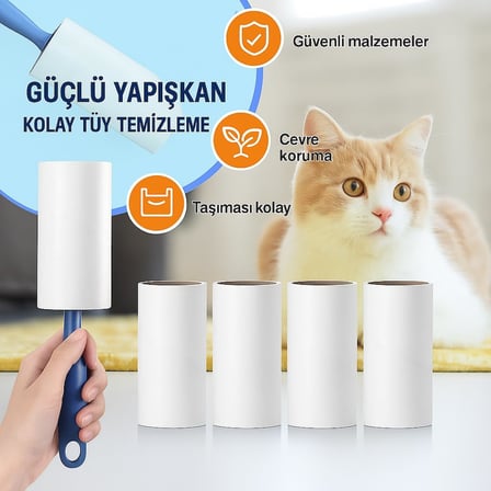 SOGUD Tüy Toplayıcı Set 7 Rulo + 1 Sap – Toplam 420 Yaprak – Kedi Köpek Tüyü ve Toz Temizleyici – Giyim, Koltuk, Halı ve Araç Koltuğu İçin Güçlü Yapışkanlı Ekonomik Paket