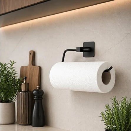 Yapışkanlı Kağıt Havlu Askısı, Metal, Modern Tasarım,Solo Peçetelik Havluluk, duvar veya Dolap Altı Montaj,Delmeden vidalamadan kolay ve pratik montaj