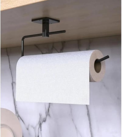 Yapışkanlı Kağıt Havlu Askısı, Metal, Modern Tasarım,Solo Peçetelik Havluluk, duvar veya Dolap Altı Montaj,Delmeden vidalamadan kolay ve pratik montaj