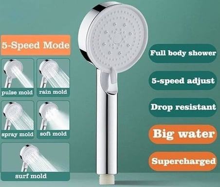 5 Fonksiyonlu Ayarlanabilir Yüksek Basınçlı Masaj Etkili Duş Seti, Turbo Fan Lite Duş Seti Chrome