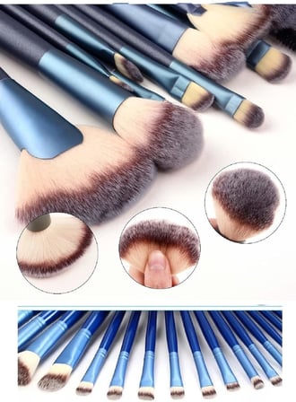 24 Parça Makyaj Fırça Çeyiz Seti Mavi