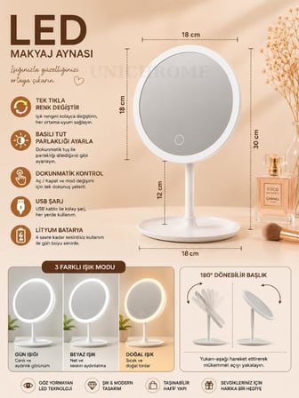 Dokunmatik Led Işıklı Usb Li Yuvarlak Masa Üstü Makyaj Aynası Makyaj Aynası Ledli