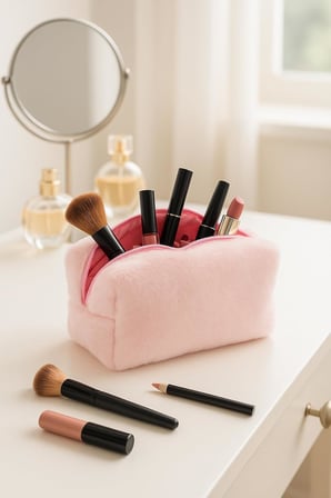 Peluş Yumuşacık Makyaj Çantası - Kozmetik Organizeri (Pembe)