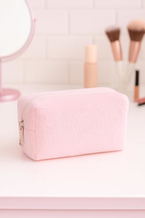 Peluş Yumuşacık Makyaj Çantası - Kozmetik Organizeri (Pembe)