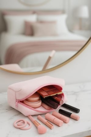Peluş Yumuşacık Makyaj Çantası - Kozmetik Organizeri (Pembe)