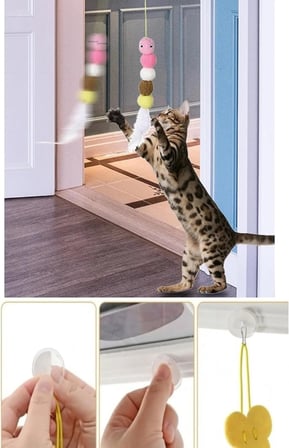 Elastik Kendinden Yapışkanlı Renkli Kedi Oyun Oltası Kedi Oyuncağı Yapışkanlı Olta Eğitim Oyuncağı