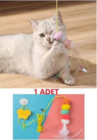Elastik Kendinden Yapışkanlı Renkli Kedi Oyun Oltası Kedi Oyuncağı Yapışkanlı Olta Eğitim Oyuncağı