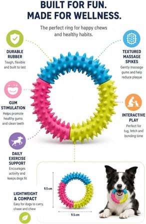 Köpek Diş Kaşıma Oyuncağı, Halka Formlu Çiğneme ve Oyun Oyuncağı, Diş Eti Masajı ve Günlük Aktivite İçin Dokulu Tasarım