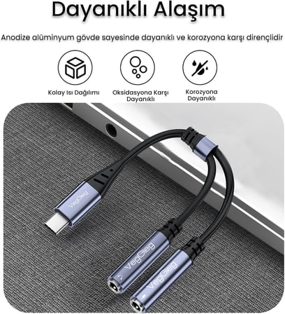 Type-C to 3.5mm Aux ve Mikrofon Dönüştürücü Adaptör DAC Chip HiFi Ses Kartı