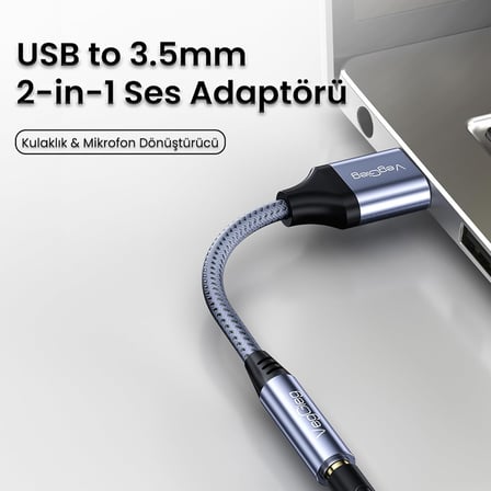 USB-A to 3.5mm Jack Aux Mikrofon Destekli DAC Chip HiFi Ses Kartı