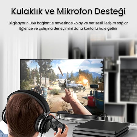 USB-A to 3.5mm Jack Aux Mikrofon Destekli DAC Chip HiFi Ses Kartı