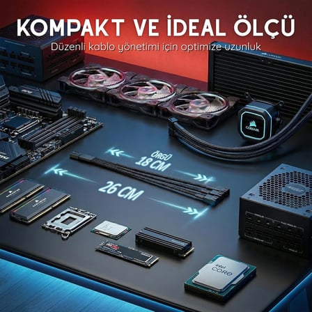 4 Pin Fan Çoklayıcı Y Kablo - 1’den 3’e Splitter - 1x 4-Pin + 2x 3-Pin Çıkış - 4 Pin PWM / 3 Pin DC Uyumlu - 26 cm