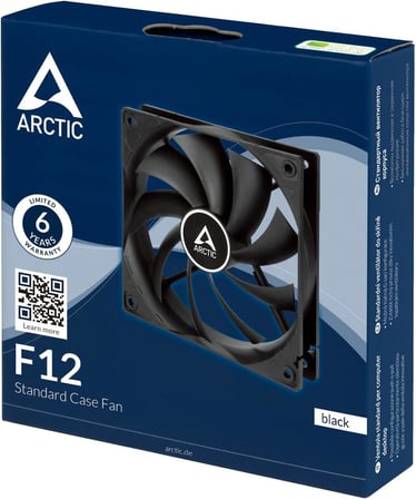 F12 - PC fanı, 120 mm standart kasa fanı, sessiz fan, standart gövdeli kasa fanı, itme veya çekme yapılandırması mümkün, 1350 rpm - siyah