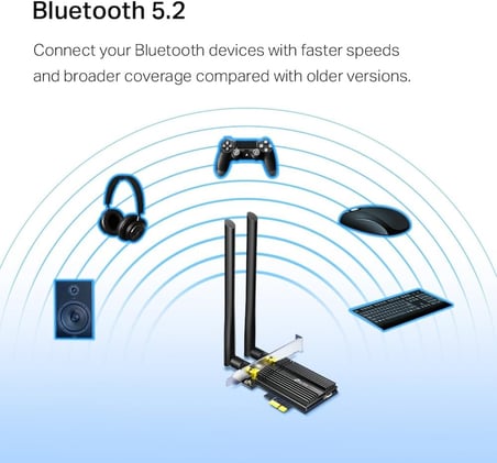 Archer TX50E, AX3000 Mbps Wi-Fi 6 Bluetooth 5.0 PCIe Ağ Kartı, İki Anten, 1024-QAM,OFDMA ve 160 MHz Bant Genişliği, Ultra Düşük Gecikme, Intel Wi-Fi 6 Yonga Seti, Windows 10/11'i Destekler