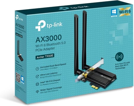 Archer TX50E, AX3000 Mbps Wi-Fi 6 Bluetooth 5.0 PCIe Ağ Kartı, İki Anten, 1024-QAM,OFDMA ve 160 MHz Bant Genişliği, Ultra Düşük Gecikme, Intel Wi-Fi 6 Yonga Seti, Windows 10/11'i Destekler