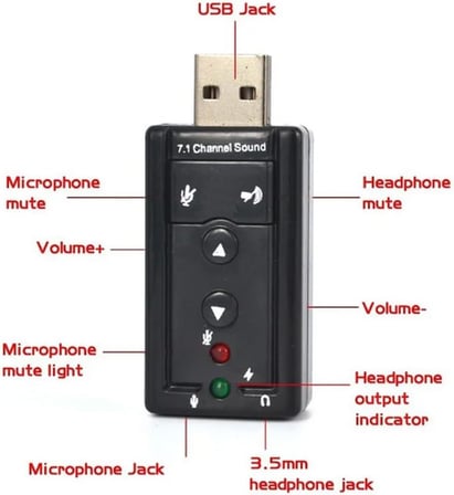 7.1 USB Stereo Ses Adaptörü, Harici Ses Kartı, PC ve Dizüstü Bilgisayar için 3D USB Ses Adaptörü