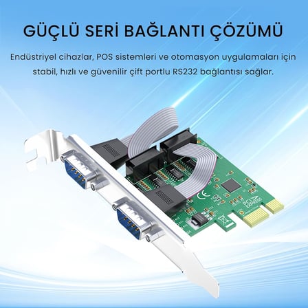 PCI Express to 2 Port 9 Pin RS-232 Seri Com DB9 Genişletme Kartı