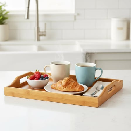 Bambu Dikdörtgen Sunum Tepsi 33x22x5 cm, Sofra Tepsisi, Çay Tesisi, Bambu Daire Tepsi