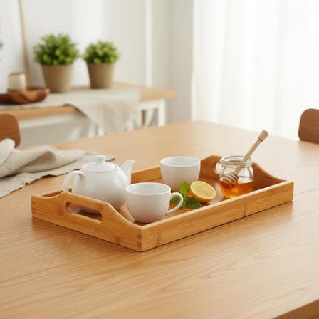 Bambu Dikdörtgen Sunum Tepsi 33x22x5 cm, Sofra Tepsisi, Çay Tesisi, Bambu Daire Tepsi