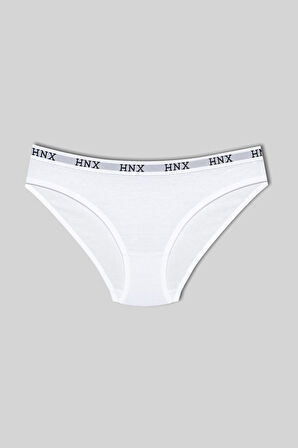 HNX 5'li Pamuklu HNX Yazılı Jakar Lastik Kadın Slip Külot