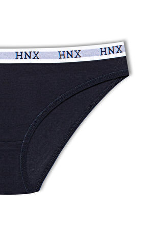 HNX 5'li Pamuklu HNX Yazılı Jakar Lastik Kadın Slip Külot