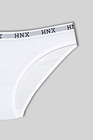 HNX 3'lü Pamuklu HNX Yazılı Jakar Lastik Kadın Slip Külot