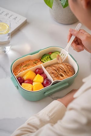1200 ml 2 Katlı 6 Bölmeli BPA'sız PP Plastik Sefer Tası ve Beslenme Çantası - Hava Kilitli Bento Lunch Box, Çatal ve Kaşık Dahil (Yeşil)