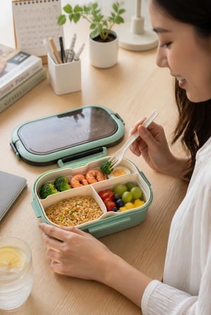 1200 ml 2 Katlı 6 Bölmeli BPA'sız PP Plastik Sefer Tası ve Beslenme Çantası - Hava Kilitli Bento Lunch Box, Çatal ve Kaşık Dahil (Yeşil)
