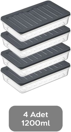 4 Adet Buzdolabı Organizeri, Buzdolabı İçin Çok Amaçlı Saklama Kabı, Fresh Box, Şeffaf ve Ayarlanabilir, Gıdaları Taze Tutma Özelliği, Mutfak Düzenleyici (1200 Ml)