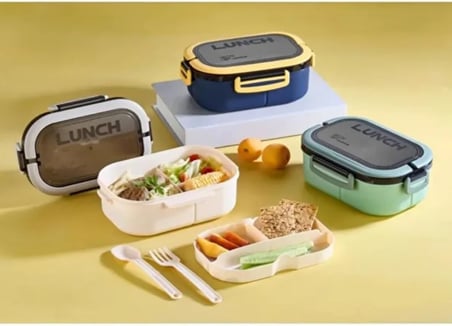 Beslenme Kutusu 1200 ml 2 Katlı 6 Bölmeli BPA'sız PP Plastik Sefer Tası ve Beslenme Çantası - Lunch Box, ÇATAL KAŞIK ve BIÇAK Dahil Okul Beslenme (Beyaz)
