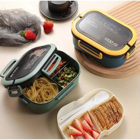 Beslenme Kutusu 1200 ml 2 Katlı 6 Bölmeli BPA'sız PP Plastik Sefer Tası ve Beslenme Çantası - Lunch Box, ÇATAL KAŞIK ve BIÇAK Dahil Okul Beslenme (Beyaz)