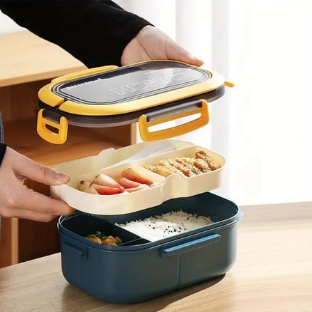 Beslenme Kutusu 1200 ml 2 Katlı 6 Bölmeli BPA'sız PP Plastik Sefer Tası ve Beslenme Çantası - Lunch Box, ÇATAL KAŞIK ve BIÇAK Dahil Okul Beslenme (Beyaz)