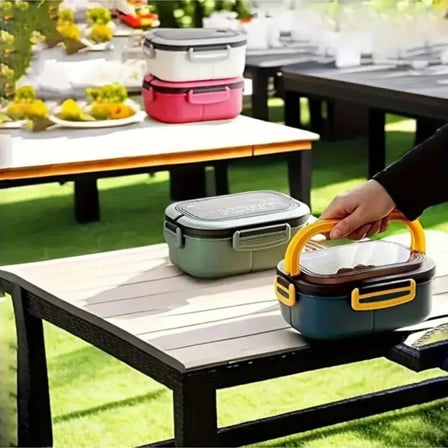 Beslenme Kutusu 1200 ml 2 Katlı 6 Bölmeli BPA'sız PP Plastik Sefer Tası ve Beslenme Çantası - Lunch Box, ÇATAL KAŞIK ve BIÇAK Dahil Okul Beslenme (Beyaz)