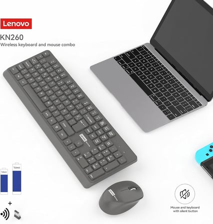 KN260 Sessiz Kablosuz Klavye Mouse Seti - Koyu Gri, 2.4GHz Wireless, Mini Tek USB Alıcı (Wireless Silent Keyboard & Mouse Set)