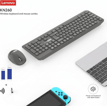 KN260 Sessiz Kablosuz Klavye Mouse Seti - Koyu Gri, 2.4GHz Wireless, Mini Tek USB Alıcı (Wireless Silent Keyboard & Mouse Set)