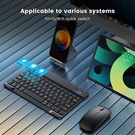 Bluetooth Kablosuz Şarjlı Türkçe Q Klavye Alüminyum Alışım Mini Pilli Mouse Süper Hafif Taşınabillir Bluetooth Eşleştirmeli Midi Klavye 25cm x 15cm