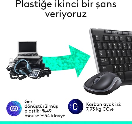MK270 Kablosuz Klavye Mouse Seti, Tam Boyutlu, Sağ ve Sol Elle Kullanıma Uygun Mouse, 10 m Kullanım Mesafesi, Sıvı Dökülmesine Dayanıklı, Türkçe Q Klavye, Siyah