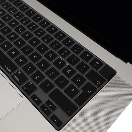 MacBook Türkçe Q Klavye Koruyucu M1-M5 | Air 13.6 A2681 A3113 A3240 A3449 | Pro 14 A2442 A3426 A3434 | Pro 16 A2485 A3429 | Neo 13 Ultra İnce Silikon Keyboard Cover Touch ID Protector Siyah