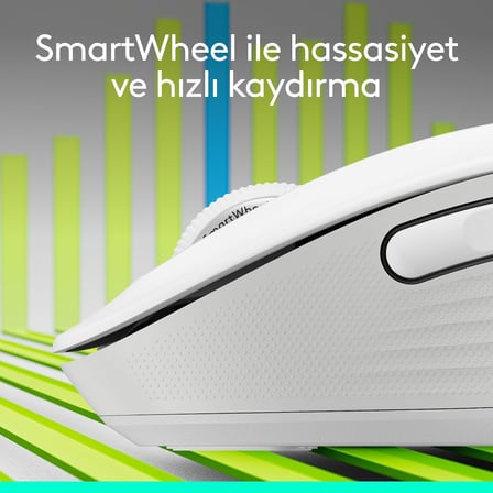 Signature M650 Kablosuz Mouse, Büyük Boy Sağ El için, Sessiz, 4000 DPI, Bluetooth, Logi Bolt USB Alıcı, 24 Ay Pil Ömrü, Beyaz
