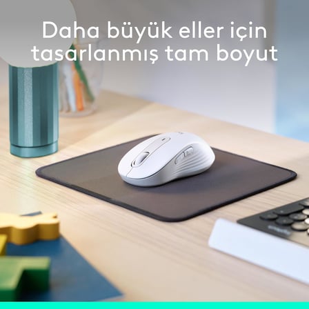 Signature M650 Kablosuz Mouse, Büyük Boy Sağ El için, Sessiz, 4000 DPI, Bluetooth, Logi Bolt USB Alıcı, 24 Ay Pil Ömrü, Beyaz