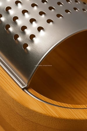 Ahşap Bambu Hazneli, Yatay Oval Metal Bombeli, Çok Amaçlı İnce Rende, 7 x 15,5 cm, Peynir, Sarımsak, Sebze, Çikolata, Dayanıklı, Pratik Temizlenebilir, Ergonomik Mutfak Rende